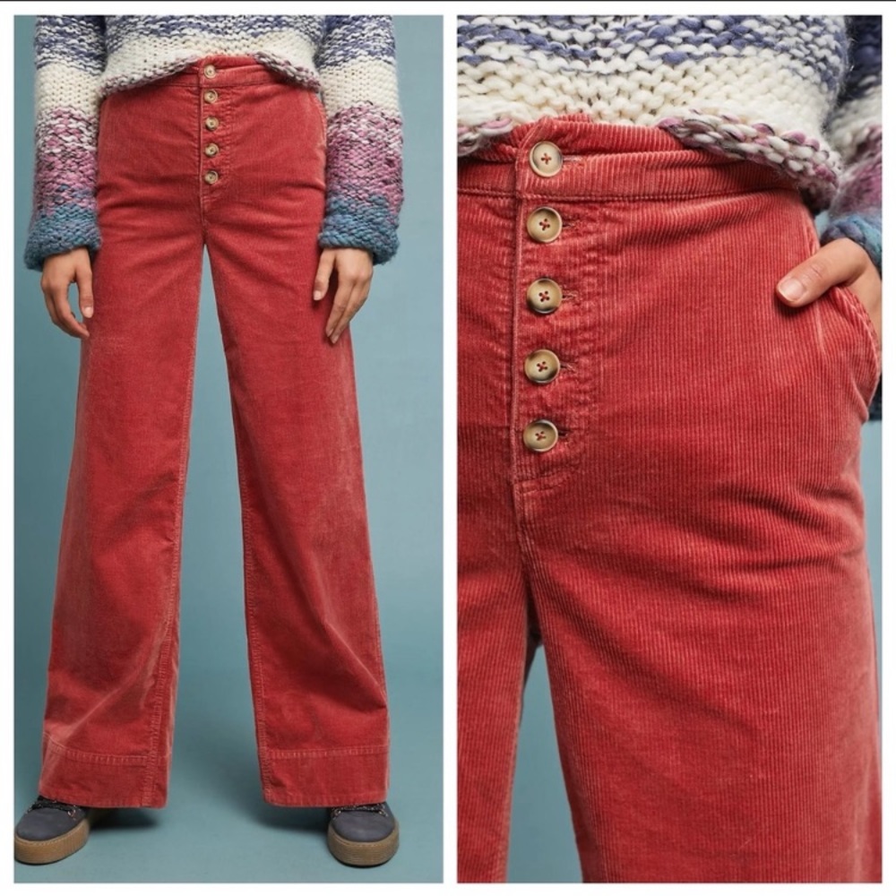 Anthropologie | grey wide-leg corduroy pants